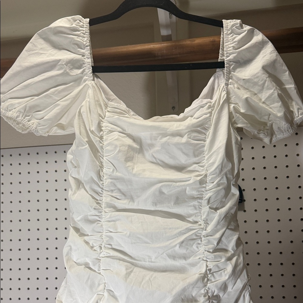 Revolve Superdown White Ruched Puff-Sleeve Women’s Dress - Picture 4 of 10